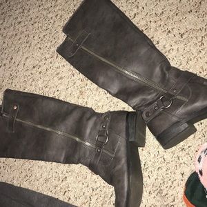 Gray tall leather boots